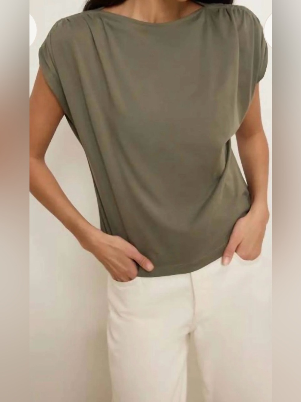 Anthro Nation Los Angeles Olive Green Short Sleeve Women’s Top small